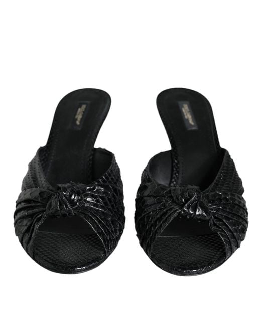 Dolce & Gabbana Black Leather Heels Slides Sandals Shoes Python