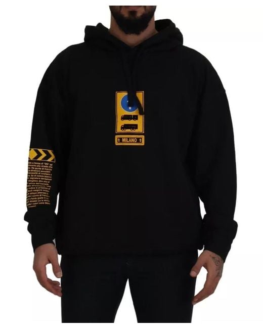Dolce & Gabbana Black Cotton Logo Hooded Sweatshirt Sweater for men
