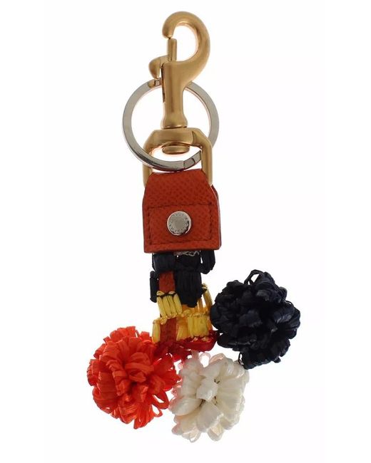 Dolce & Gabbana Red Raffia Leather Clasp Finder Chain Keyring