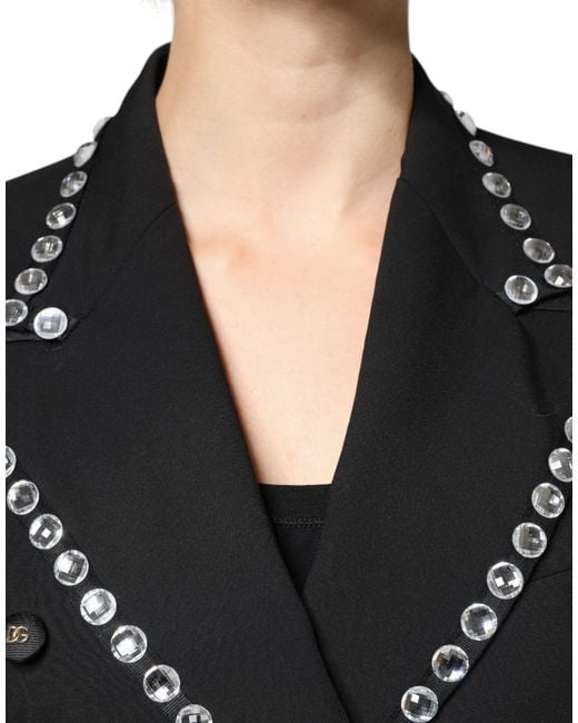 Dolce & Gabbana Black Crystal Double Breasted Blazer Jacket