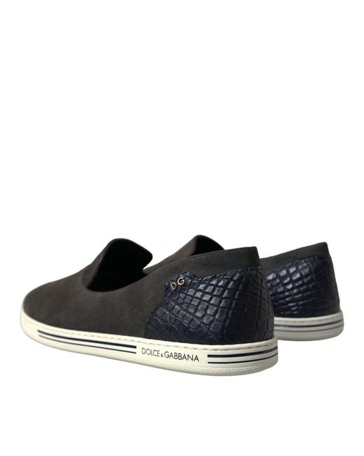 Dolce & Gabbana Black Blue Suede Caimanloafers Slippers Shoes for men