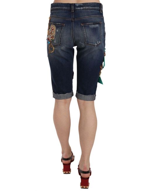 Dolce & Gabbana Black Elegant Knee-Length Embellished Denim Shorts