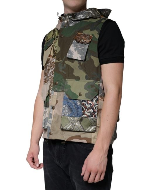 Dolce & Gabbana Multicolor Patchwork Hooded Vest Jacket for men