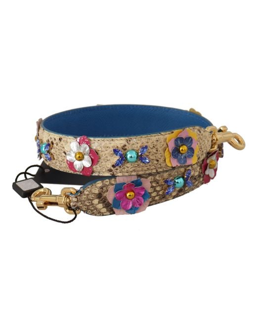 Dolce & Gabbana Black Python Leather Floral Studded Shoulder Strap