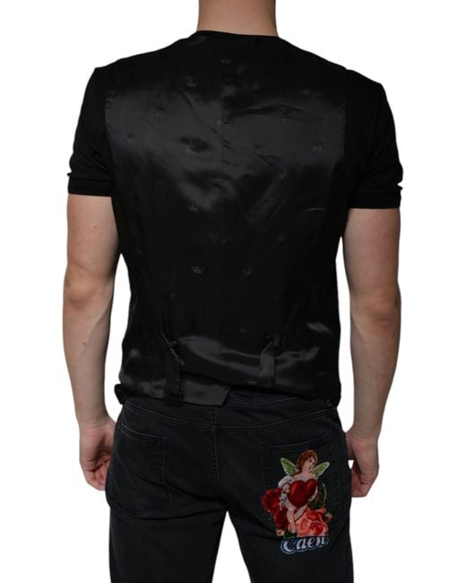 Dolce & Gabbana Black Wool Waistcoat Dress Formal Vest for men