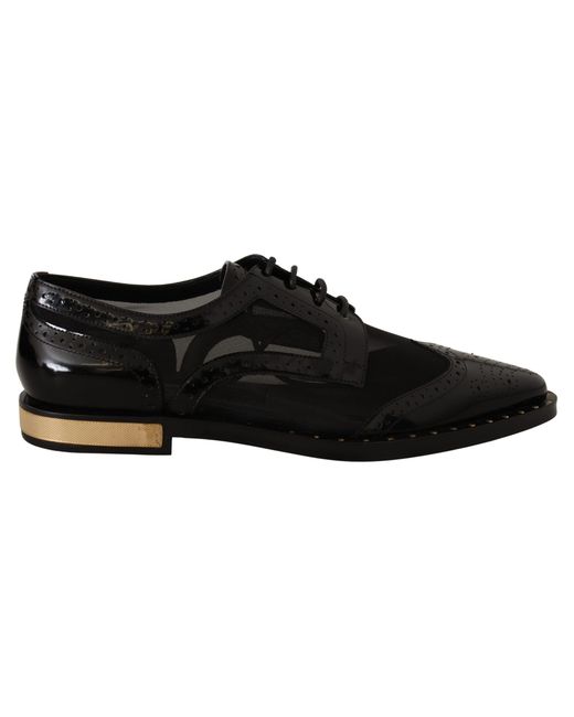 Dolce & Gabbana Black Leather Broques Sheer Wingtip Shoes