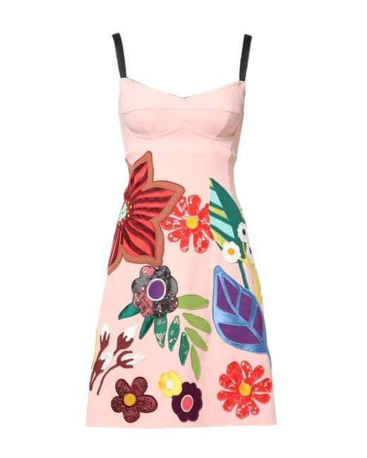 Dolce & Gabbana White Floral Appliqu Aline Dress