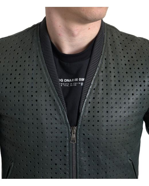 Dolce & Gabbana Black Perforated Leather Bomber Jacket for men