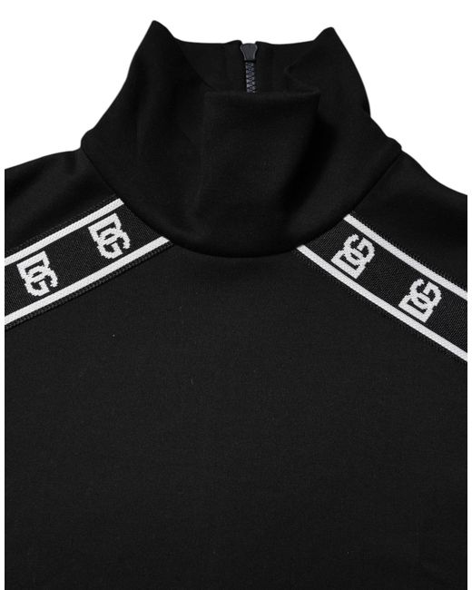 Dolce & Gabbana Black Cotton Dg Print Turtleneck T-Shirt for men
