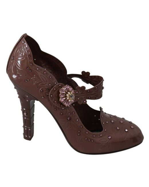 Dolce & Gabbana Brown Floral Crystal Cinderella Heels Shoes Pvc