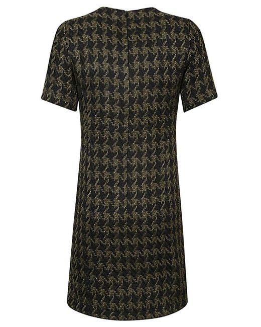5 PROGRESS Black Houndstooth Wool Blend Short Dress