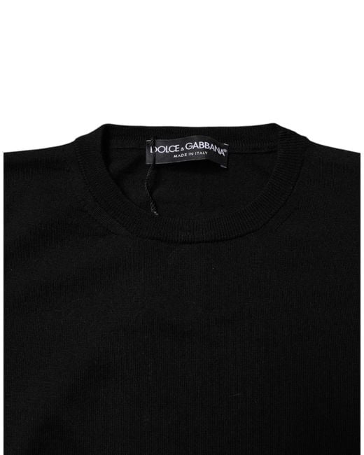 Dolce & Gabbana Black Wool Knit Crew Neck Pullover Sweater