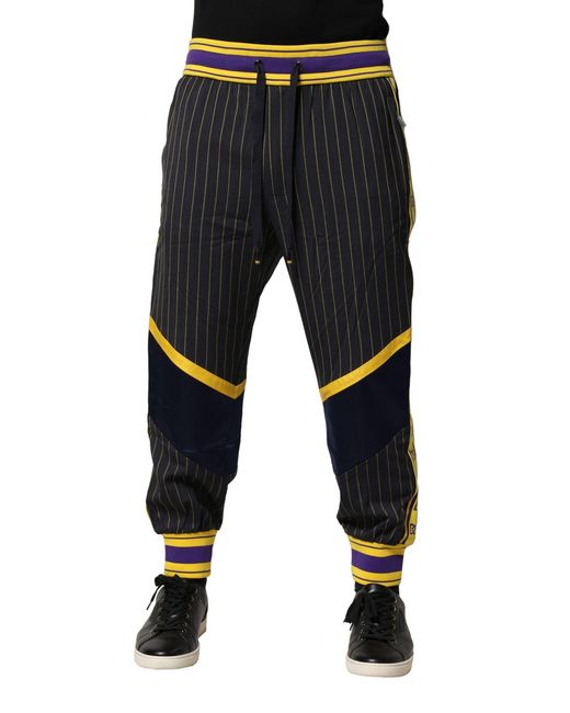 Dolce & Gabbana Black Stripes Wool Jogger Pants for men
