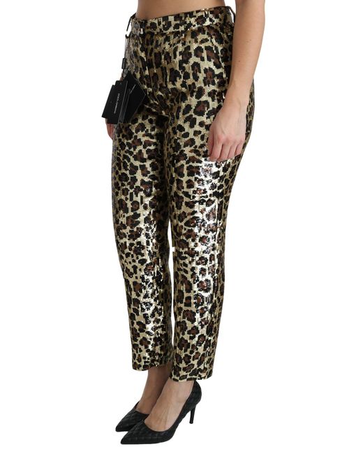 Dolce & Gabbana Multicolor Brown Leopard Sequined High Waist Pants