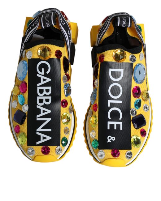 Dolce & Gabbana Yellow Sorrento Crystals Low Top Sneakers Shoes