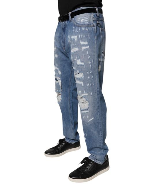 Dolce & Gabbana Blue Ripped Denim Jeans Distressed Design for men