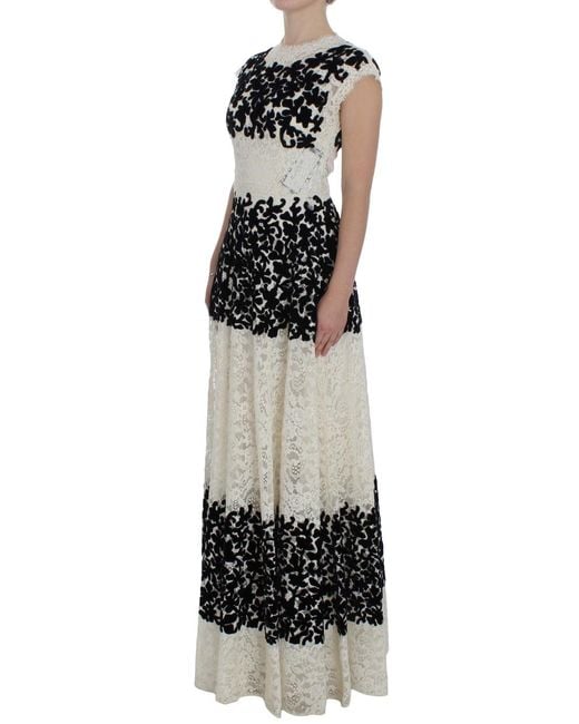 Dolce & Gabbana Black Floral Lace Ricamo Long Ball Maxi Dress