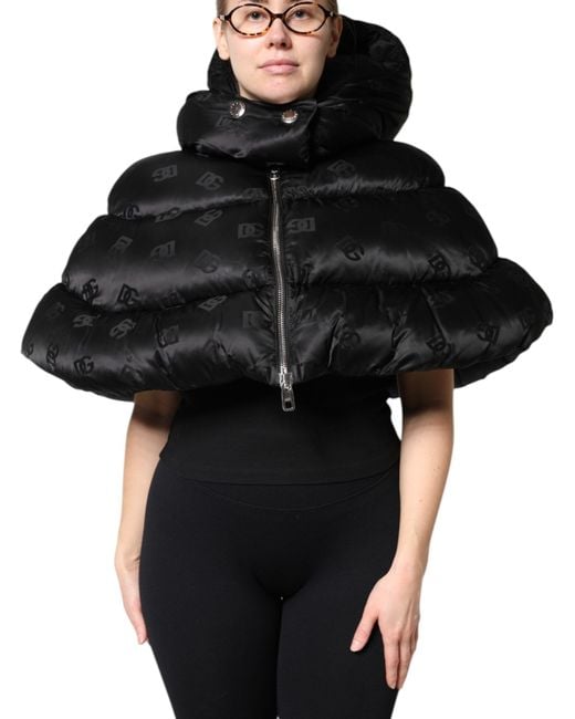 Dolce & Gabbana Black Padded Puffer Hooded Full Zip Cropped Jacket