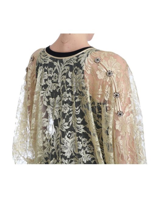 Dolce & Gabbana Natural Floral Lace Crystal Gown Cape Dress
