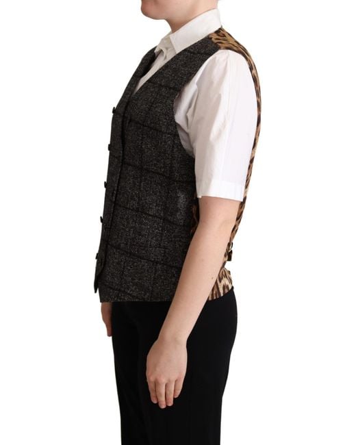 Dolce & Gabbana Black Dolce Gabbana Wool Leopard Print Waistcoat Vest