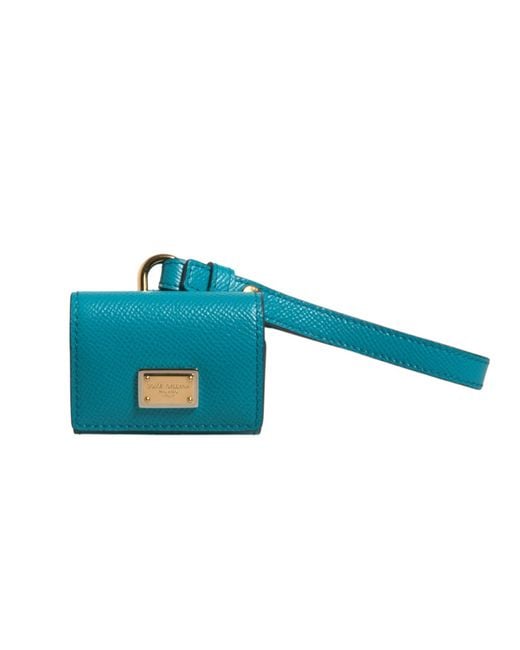 Dolce & Gabbana Blue Logo Plaque Leather Metal Strap Airpods Case for men