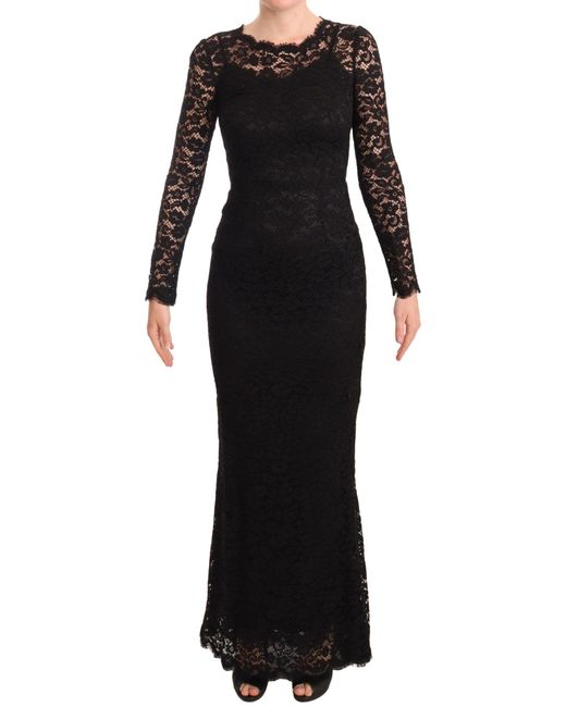 Dolce & Gabbana Black Lace Maxi Dress Floral Evening Gown