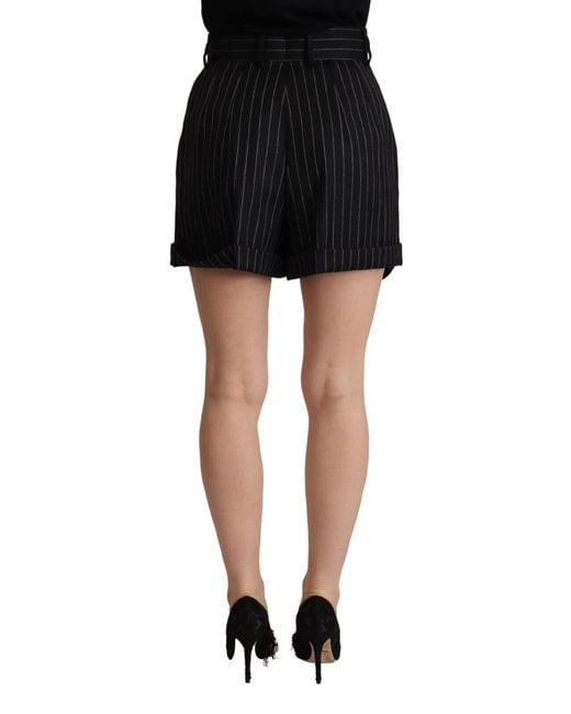 Dolce & Gabbana Black Elegant High-Waisted Striped Bermuda Short