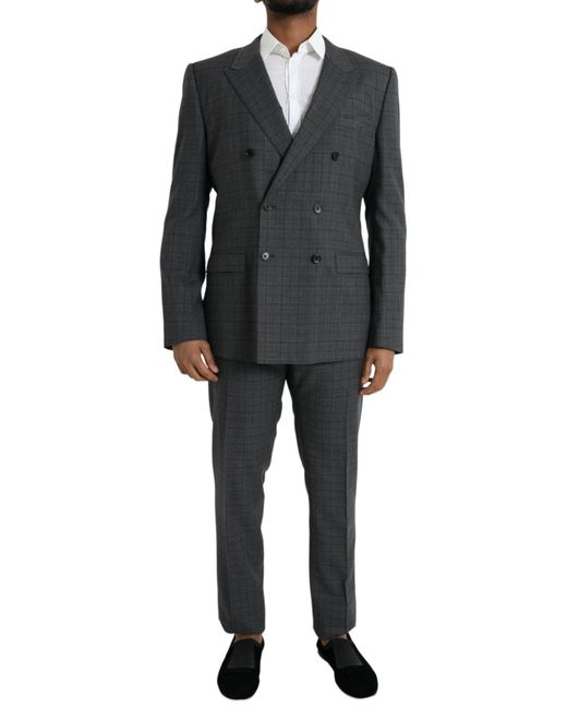 Dolce & Gabbana Gray Plaid Wool Martini Formal 2 Piece Suit Virgin Elastane for men