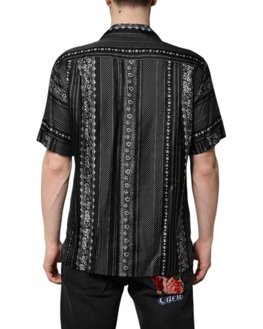 Dolce & Gabbana Black Silk Floral Print Short Sleeves Shirt for men