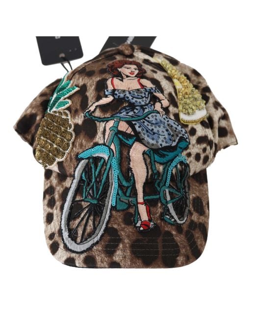 Dolce & Gabbana Black Leopard Sequin Sicily Applique Baseball Hat Cotton