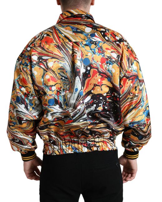 Dolce & Gabbana Black Abstract Polyester Bomber Jacket Clothing for men
