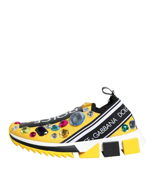Dolce & Gabbana Yellow Sorrento Crystals Low Top Sneakers Shoes
