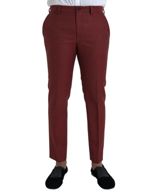 Dolce & Gabbana Red Wool Skinny Dress Pants for men