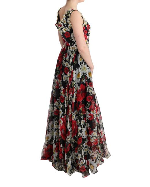 Dolce & Gabbana Multicolor Silk Floral Crystal Long Maxi Dress