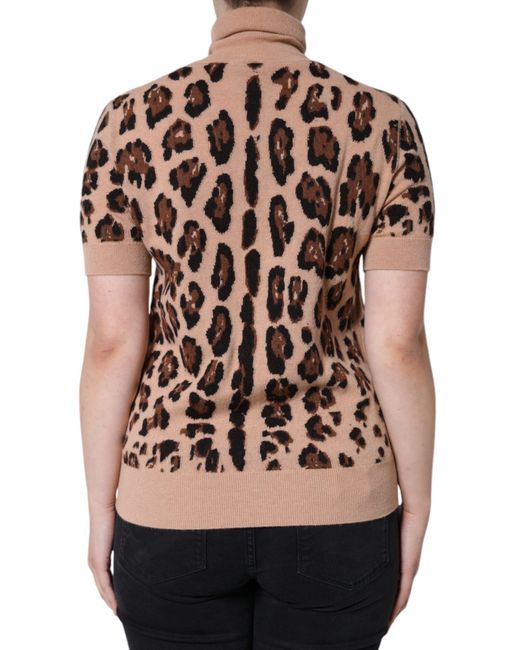 Dolce & Gabbana Natural Leopard Print Wool Turtleneck Top