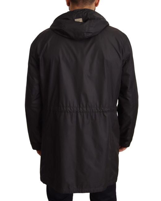 Dolce & Gabbana Black Hooded Trench Coat Jacket for men