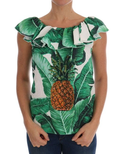 Dolce & Gabbana Green Elegant Sequined Pineapple Blouse
