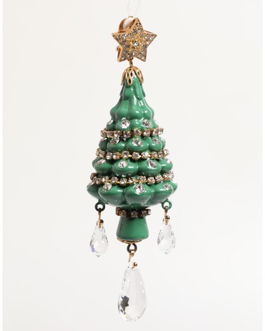 Dolce & Gabbana Green Enchanting Crystal Christmas Tree Clip-On Earrings