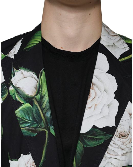 Dolce & Gabbana Black Rose Cotton Formal 2 Piece Suit for men