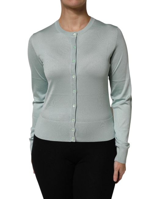 Dolce & Gabbana Gray Light Silk Button Down Cardigan Sweater