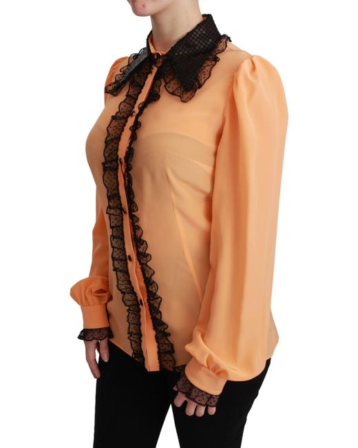 Dolce & Gabbana Orange Silk Sequin Lace Blouse Shirt