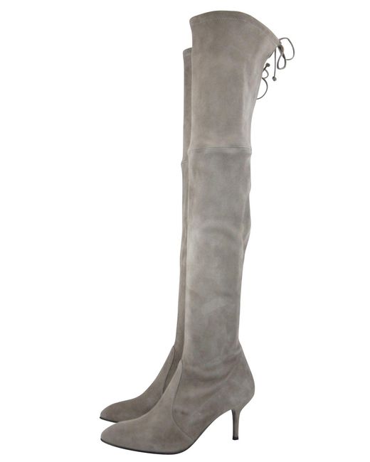 Stuart Weitzman Gray Solid Tiemodel Suede Over-The-Knee Boot