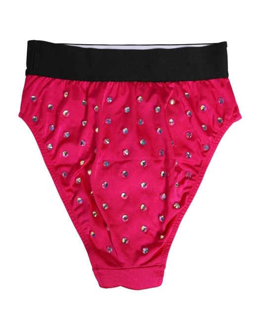 Dolce & Gabbana Red Crystal High Waist Brief Panty Underwear Elastane Nylon Clothing