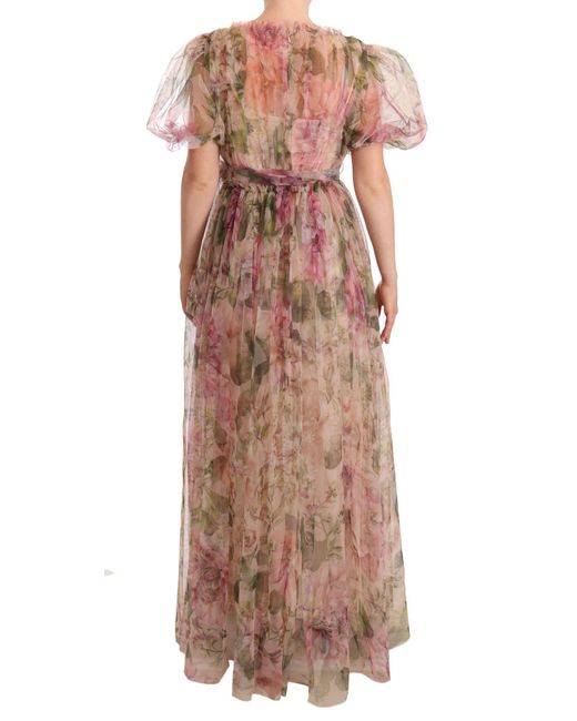 Dolce & Gabbana Multicolor Floral Print Nylon Maxi Dress