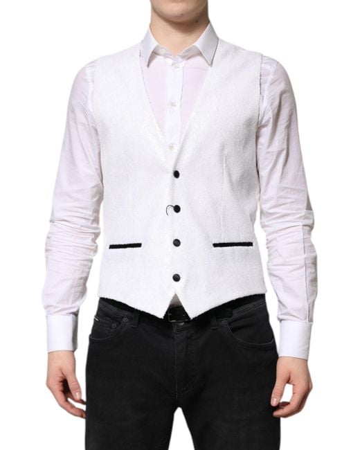 Dolce & Gabbana White Sequined Vest Nylon for men