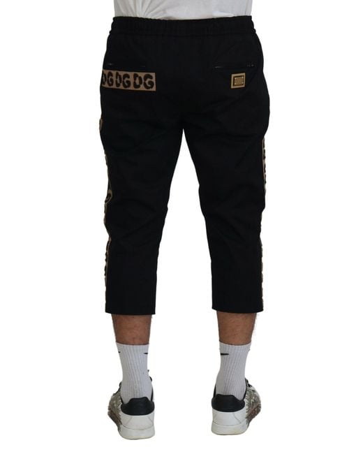 Dolce & Gabbana Black Cotton Elastic Waist Dg Logo Cropped Pants for men