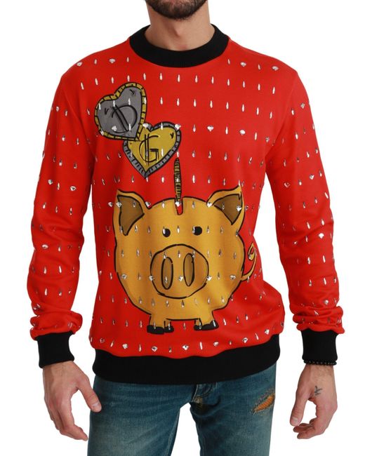 Dolce & Gabbana Red Crystal Pig Of The Year Sweater for men