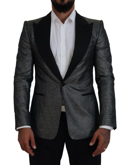 Dolce & Gabbana Black Elegant Jacquard Single Breasted Blazer for men