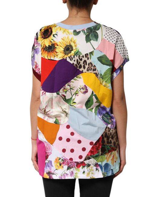 Dolce & Gabbana Red Patchwork Cotton Silk Blouse Top