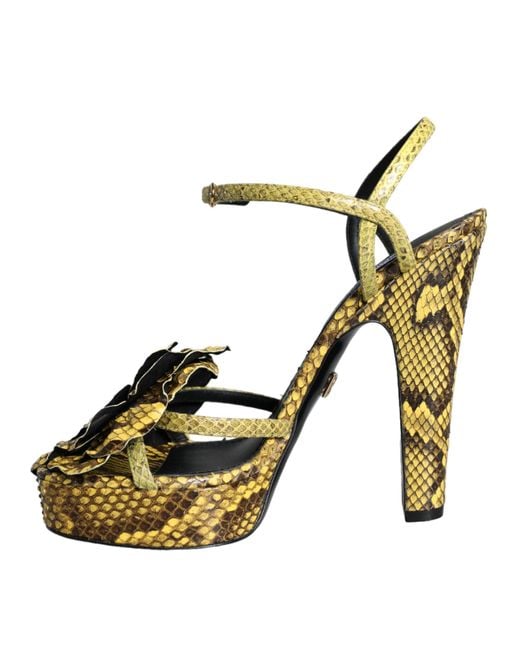 Dolce & Gabbana Yellow Exotic Leather Ankle Strap Heels Sandals Shoes Python